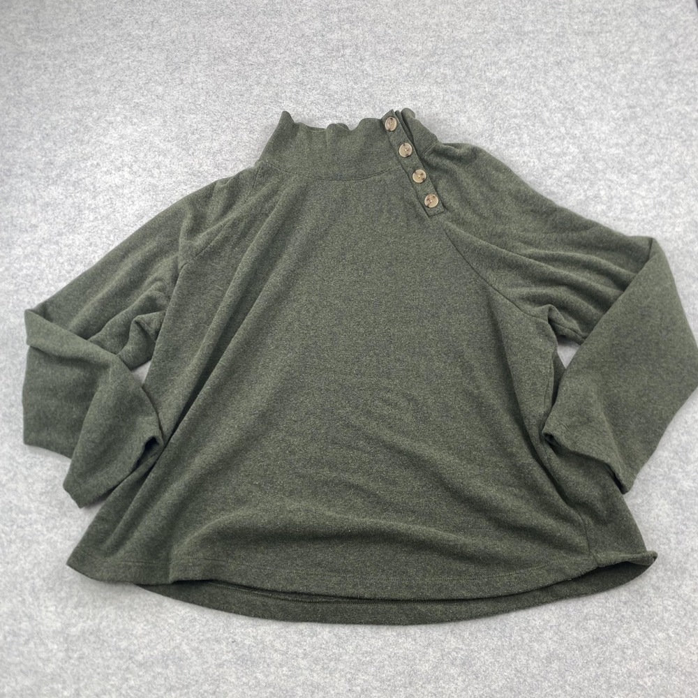 J.Crew Sweater Womens 3X Green Mock Neck Button Pullover Knit Long Sleeve
